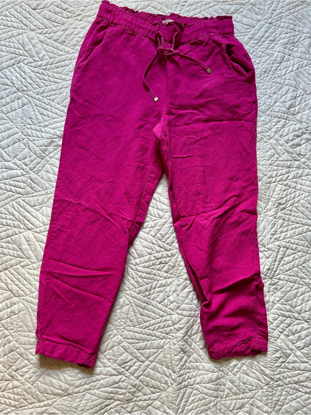 LOFT Pink Linen Joggers Drawstring Pants